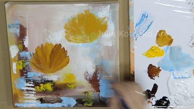 How To Draw Easy Flowers Painting / Demonstration /Acrylic Technique On Canvas By Julia Kotenko