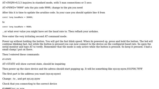 Arduino: How to solve problem AT+INQ ERROR (1F), AT+INIT ERROR(17) on Bluetooth Module HC-05? смотреть онлайн