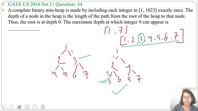 GATE CS 2016 Set 2 |Q 34 :A complete binary min-heap is made by including each integer in [1, 1023 смотреть онлайн
