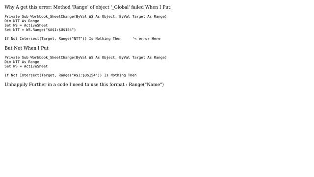 Intersect ERROR:Method 'Range' of object '_Global' failed смотреть онлайн