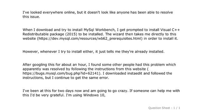 MySQL : MySql Workbench installer requires Visual C++ 2015 Redistributable Package to be installed, смотреть онлайн