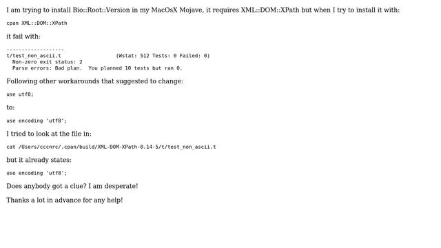 mac os X mojave Perl 5 XML::DOM::XPath test_non_ascii fail смотреть онлайн