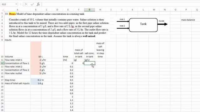 Excel 18 (Problem 33) Time-dependent modeling of a mass balance problem. смотреть онлайн