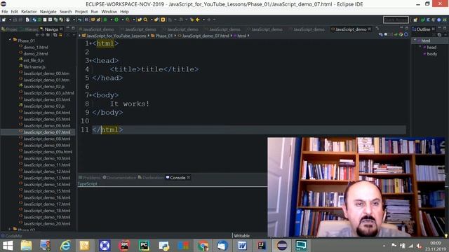 JavaScript - Lesson 1 by using ECLIPSE IDE смотреть онлайн