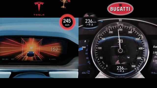 Bugatti Chiron vs Tesla Model S Plaid [0-250km/h] смотреть онлайн