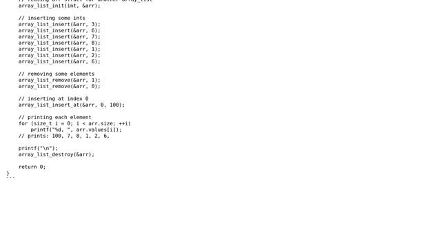 Dynamic generic array list implementation in C99 смотреть онлайн