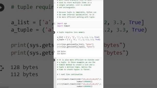 How Tuple Can Be More Efficient Than List in Python #python #education #programming #pythons #colab смотреть онлайн