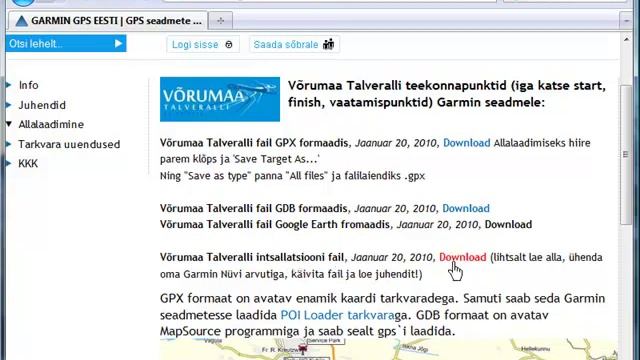 Ralli punktide laadimine Garmin GPS seadmesse смотреть онлайн