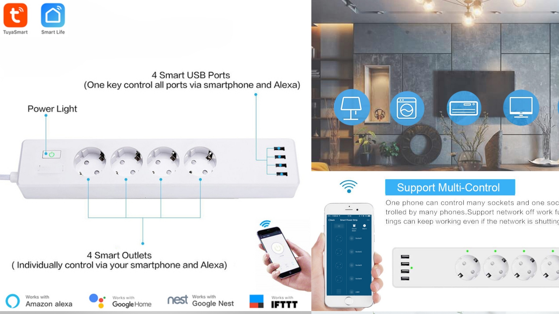 Удлинитель питания для умного дома Tuya Smart Wifi Smart Home Power Extension смотреть онлайн