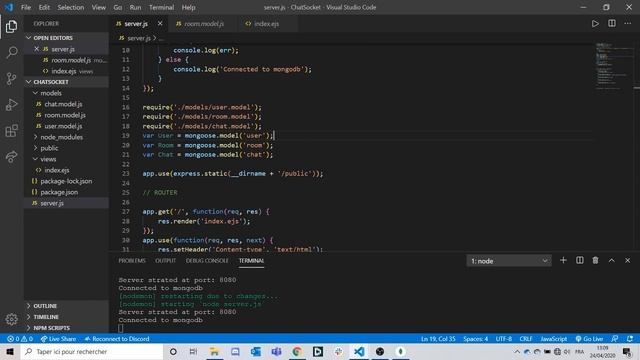 Créer un chat Socket.io en NodeJS #4 (lien avec MongoDB) смотреть онлайн