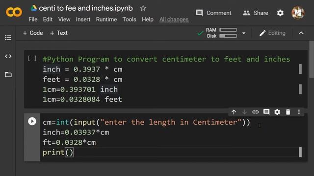 python program : centimeter to feet and inches conversion program in python | python 2020 program смотреть онлайн