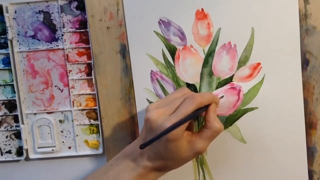Рисуем тюльпаны акварелью смотреть онлайн
