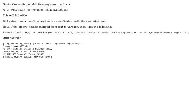 Databases: mysql, changing tables from myisam to ndb смотреть онлайн