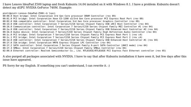 Ubuntu: Kubuntu 14.04 doesn't detect dGPU NVIDIA GeForce 740M смотреть онлайн