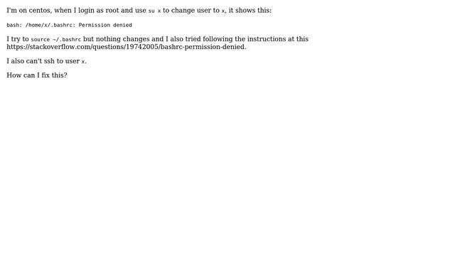 bash: /home/user/.bashrc: Permission denied when try to change user from root to user смотреть онлайн