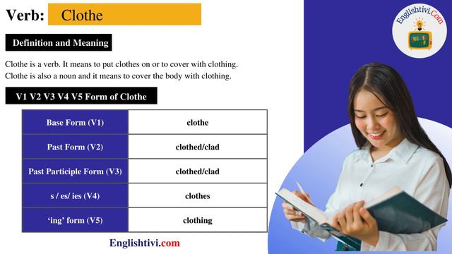 Clothe V1 V2 V3 V4 V5 Base Form, Past Simple, Past Participle Form of Clothe | Englishtivi.com смотреть онлайн