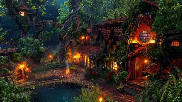 Enchanted Forest - Fantasy Cottage in the Middle of the Forest - Campfire, Crickets, Nature Sound