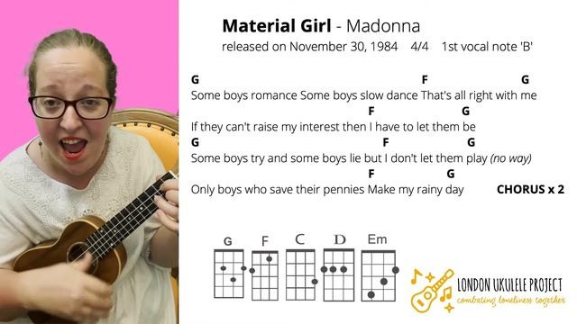 Material Girl - Madonna 80s Challenge #ukulele #tutorial смотреть онлайн