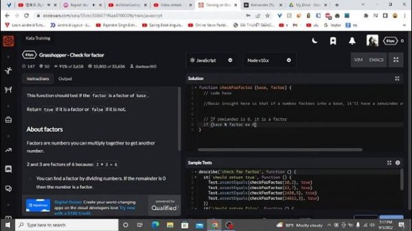 Learning Javascript Through Code Wars Kata (Lesson 1: Grasshopper - Check for Factor)