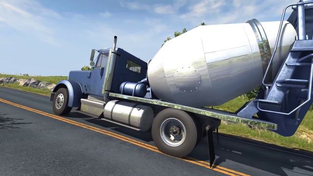 BeamNG Drive 0.4.1.2 - Short 4x2 Cement Mixer Truck Test Drive Ended by a Crash смотреть онлайн