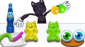 Mukbang Animation Many colors jelly food Set eating Cartoon Cat