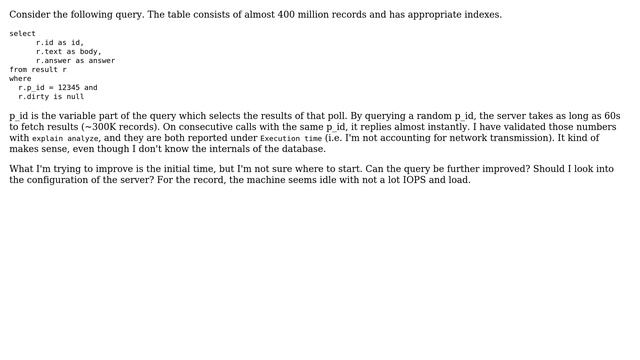 Databases: Why are the initial queries up to minute slow on a 400M record PostgreSQL table? смотреть онлайн
