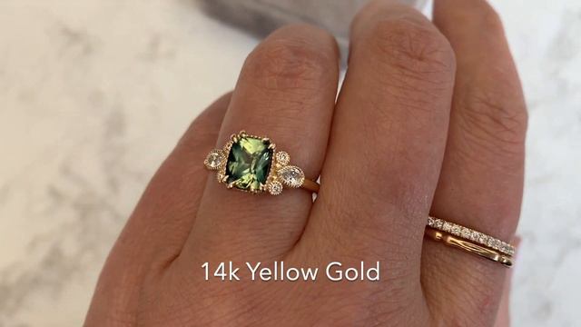 Parlor Trick Blue-Green Cushion Cut Sapphire Ring