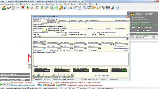 NeXT ERP Emissão de NFS-e Individual (RPS) смотреть онлайн