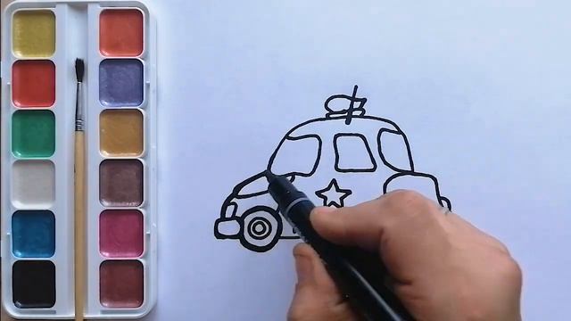 Раскраска для детей ПОЛИЦЕЙСКАЯ МАШИНА / Мультик - Раскраска / Учим цвета смотреть онлайн