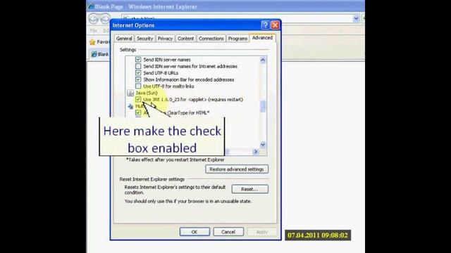 Java option setting (Enable or Disable) in Internet Explorer 8 (Old and New Setting in IE8) смотреть онлайн
