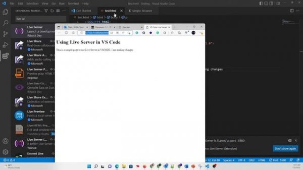VsCode Tutorial: How to use Live Server and view updates right in VsCode without using a web browse