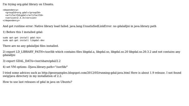 GIS: gdal.jar cannot find gdalalljni on Ubuntu смотреть онлайн
