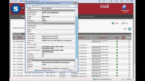 csSECURE - Document trace example (monitoring console)