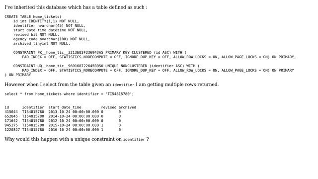 Sql-Server Unique Constraint but with NON-unique data смотреть онлайн