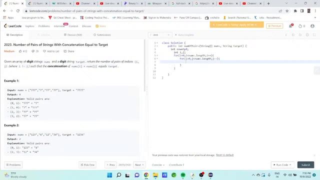 Solving #Leetcode problem statement #codechef Problems Live #python #java basic #onlinelearning.. смотреть онлайн