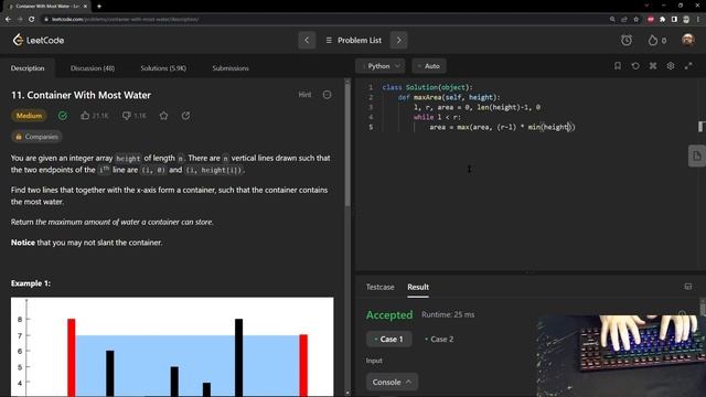 ASMR Leetcode #11: Container with Most Water Python Solution смотреть онлайн