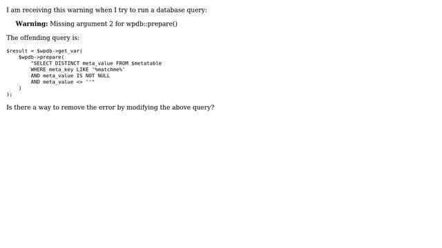 Wordpress: $wpdb-＞prepare() warning in WordPress 3.5 смотреть онлайн