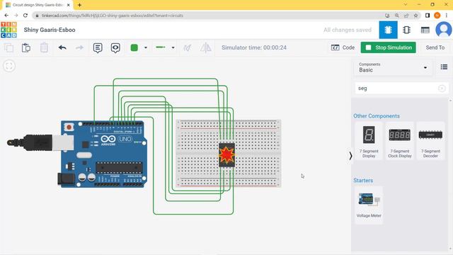 Seven Segment Display (0-9) connections on TinkerCAd смотреть онлайн