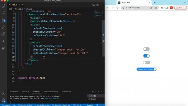 How to use Ant Design Toggle Switch Component in ReactJS |  Ant Design Toggle Switch Tutorial
