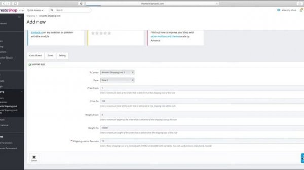 Shipping cost by Zip, Postal code, Country, State, City for PrestaShop