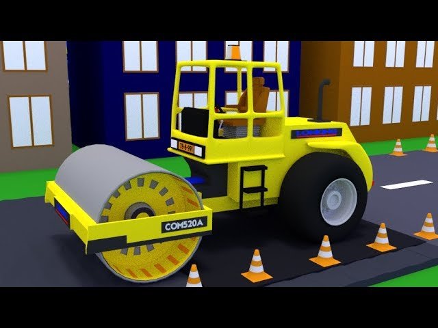 Мультик про дорожно-строительную технику. Каток и маркировочная машина закончат ремонт дороги. смотреть онлайн