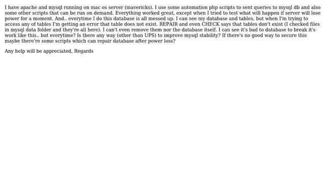 Mysql tables corrupt when plugging off power on mac os server смотреть онлайн