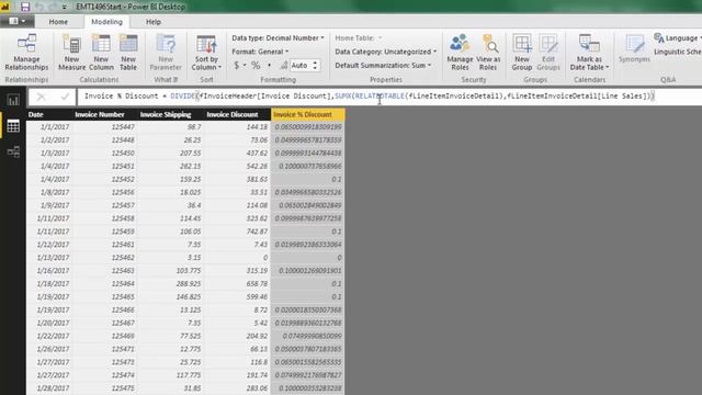 EMT 1496: Power BI Desktop: Allocate Invoice Header Amounts To Transaction Line Item Table