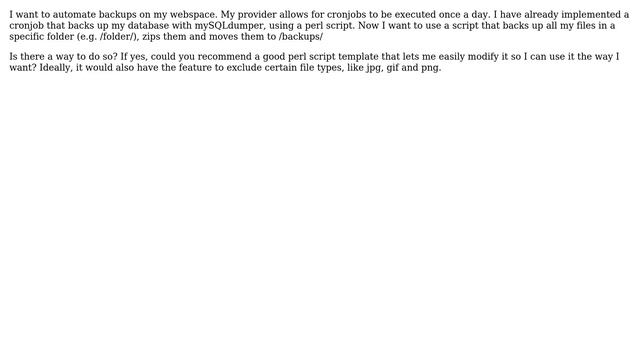 Where can I find a good perl script for a cronjob that backs up all files in a specific folder... смотреть онлайн