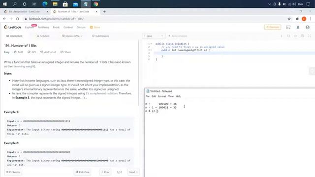 191 Number of 1 Bits. Leetcode.com. Решение на Java смотреть онлайн