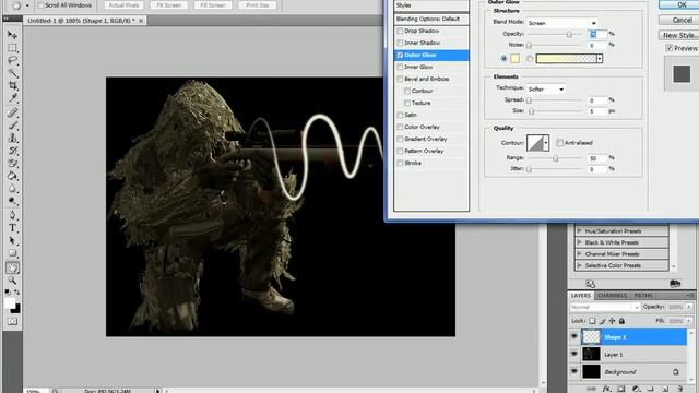 How to do a neon glow line in Photoshop. смотреть онлайн