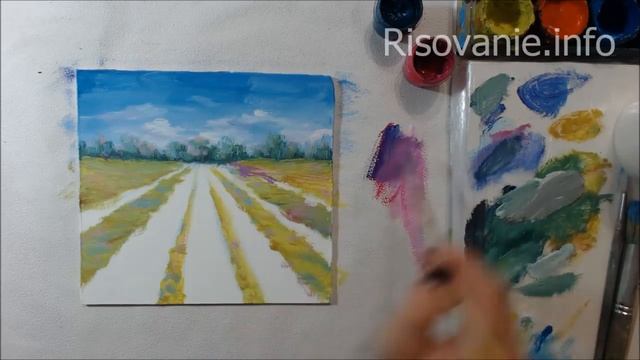 Как нарисовать грядки лаванды | Пошаговый урок по рисованию гуашью смотреть онлайн