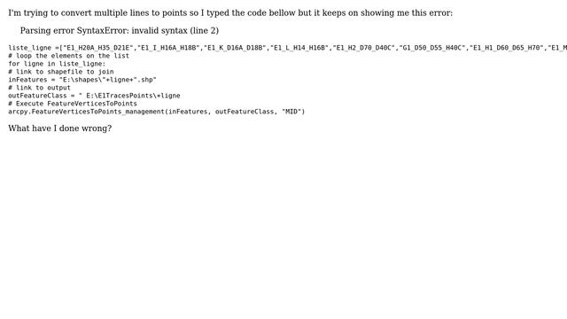 GIS: ERROR ArcPY parsing error SyntaxError: invalid syntax (line 2) смотреть онлайн