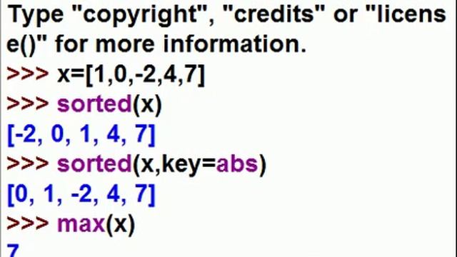 Key functions 01 sorted, max, abs, min, lists смотреть онлайн