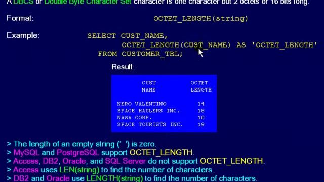 SQL 082 Numeric Scalar, OCTET_LENGTH or How many 8 bits in a string? смотреть онлайн